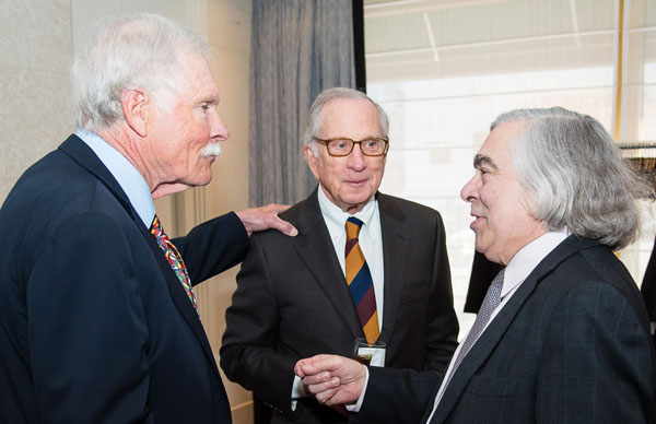 Co-chairmen/co-founders of the Nuclear Threat Initiative Ted Turner and Sam Nunn, with co-chairman/CEO Ernest Moniz. Photo courtesy Nuclear Threat Initiative.
